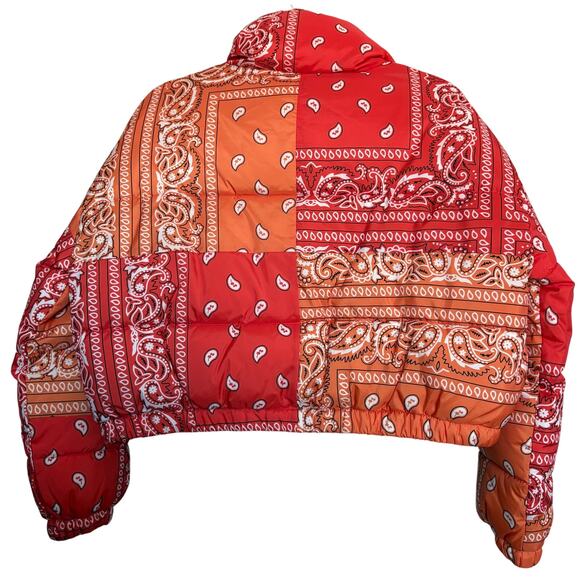 Puffer Jacket cropped Azalea Wang Orange Paisley Bandana Print M Y2K Dopamine - Picture 5 of 9
